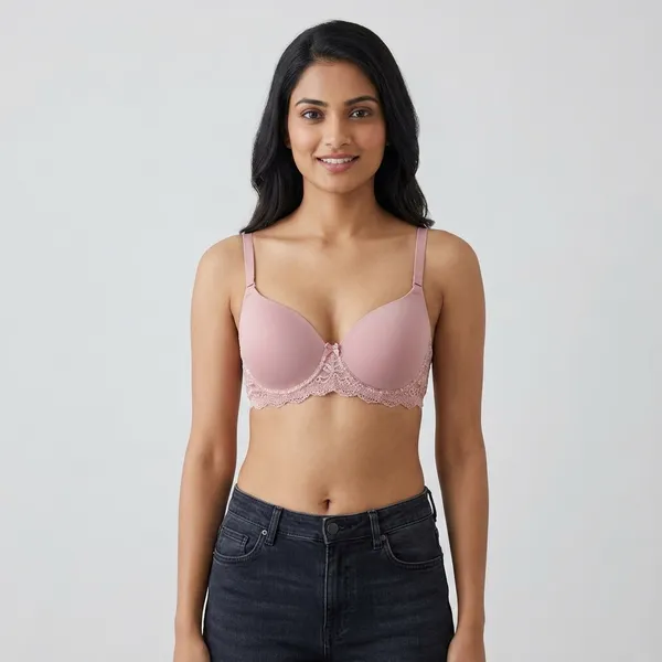 Pink_Nylon_Lace_Padded_Push-Up_Bra_For_Women