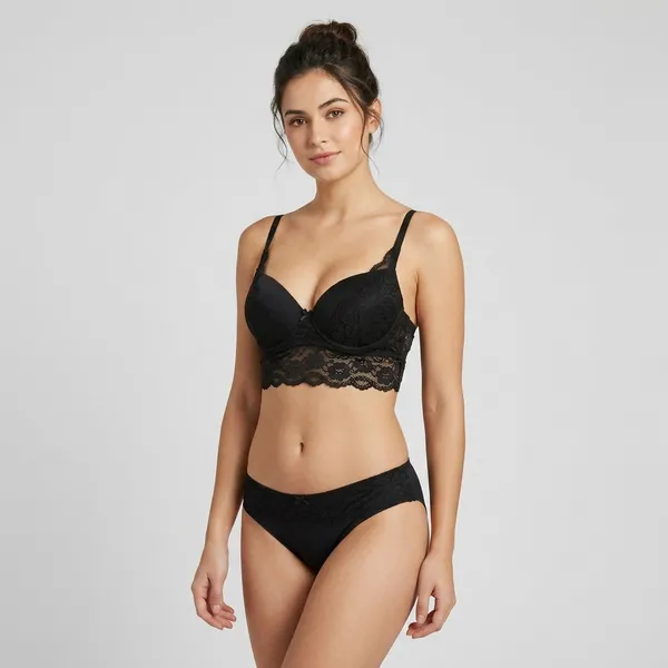 Black_Nylon_Lace_Trim_Padded_Bra_And_Panty_Set_For_Women