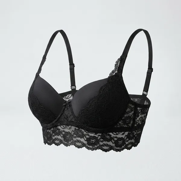Black_Nylon_Lace_Trim_Padded_Bra_And_Panty_Set_For_Women