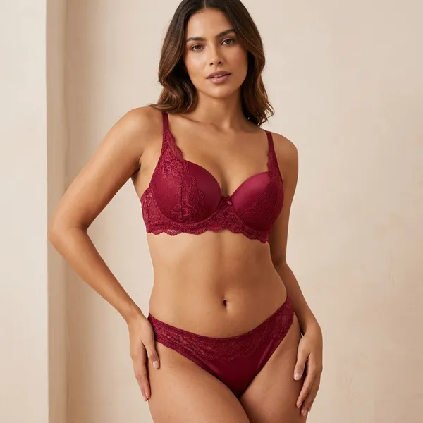 Maroon_Nylon_Lace_Trim_Padded_Push-Up_Bra_And_Panty_Set_For_Women