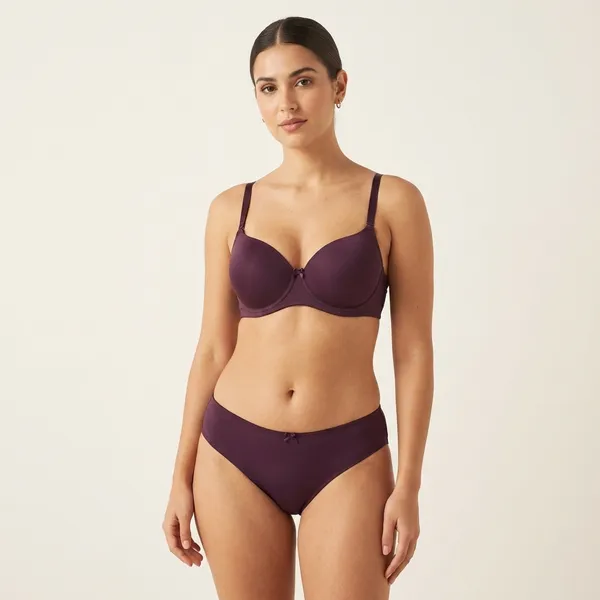 Burgundy_Nylon_Padded_Push-Up_Bra_And_Panty_Lingerie_Set_For_Women