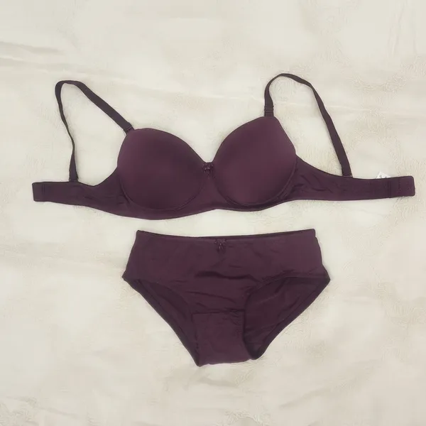 Burgundy_Nylon_Padded_Push-Up_Bra_And_Panty_Lingerie_Set_For_Women