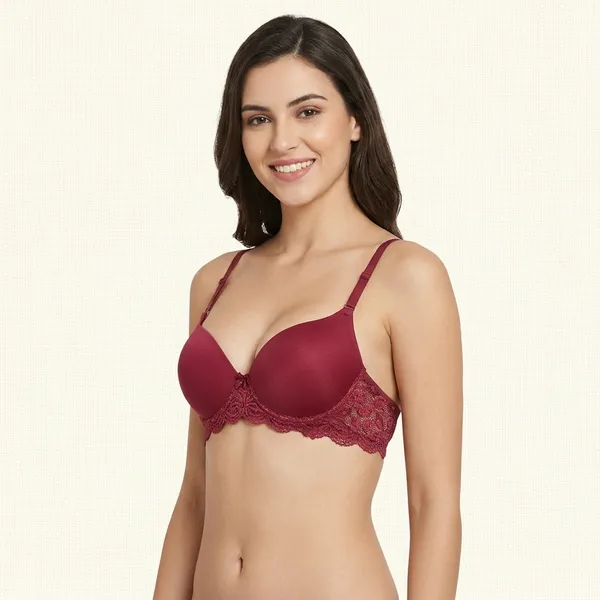 Maroon_Nylon_Lace_Padded_Push-Up_Bra_For_Women