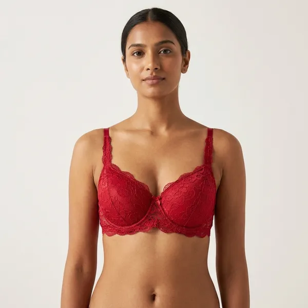 Red_Nylon_Lace_Push-Up_Padded_Bra_For_Women