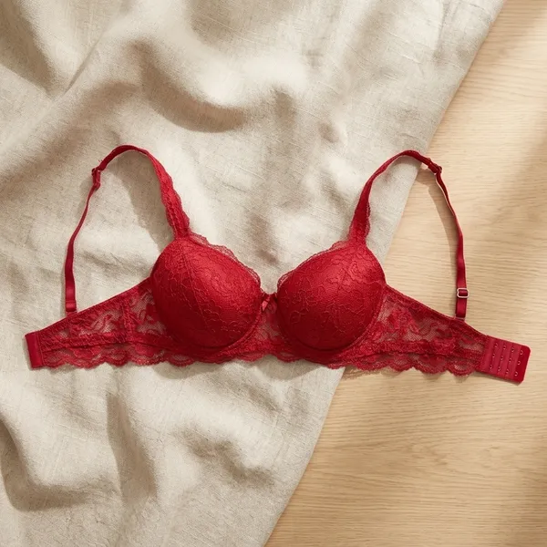 Red_Nylon_Lace_Push-Up_Padded_Bra_For_Women