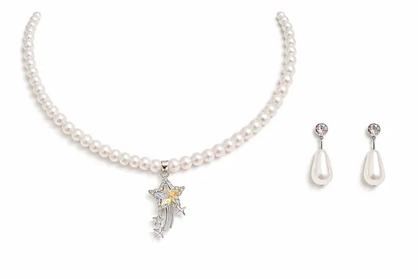 White_Pearl_Alloy_Teardrop_Crystal_Pendant_Necklace_Set_For_Women
