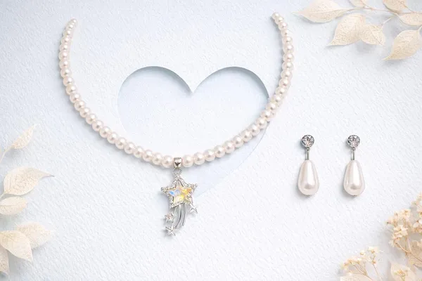 White_Pearl_Alloy_Teardrop_Crystal_Pendant_Necklace_Set_For_Women