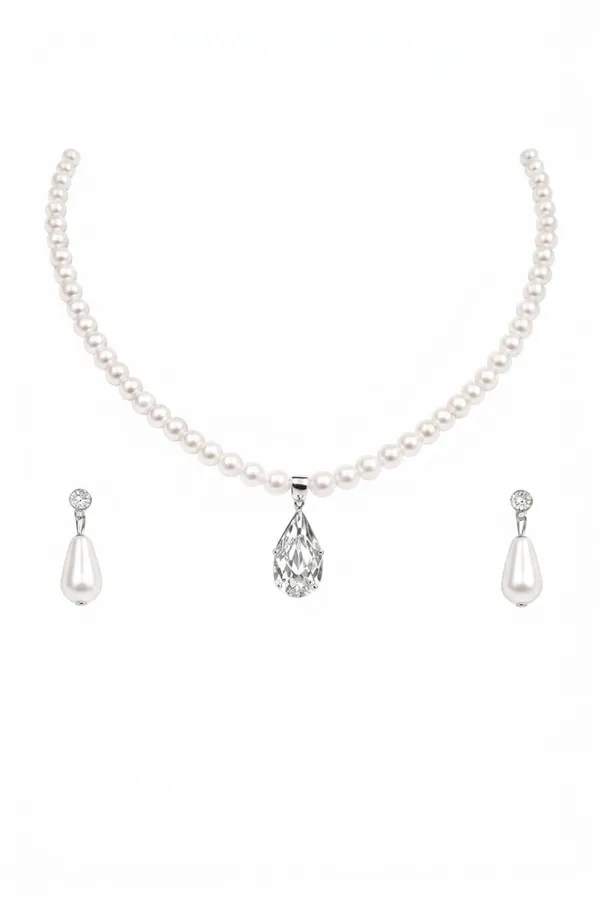 Crystal_Pearl_Alloy_Green_Teardrop_Pendant_Pearl_Necklace_Set_For_Women