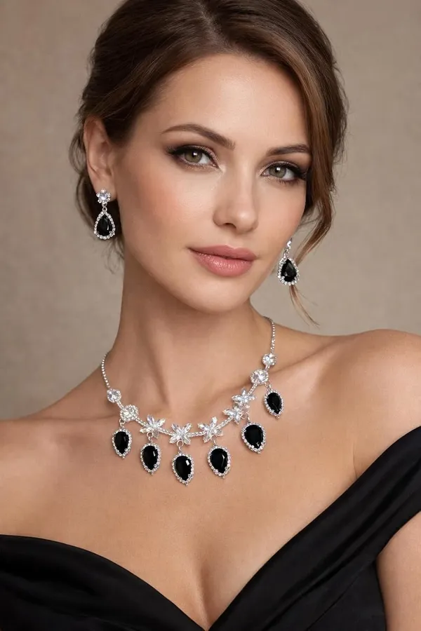 Black_Alloy_Crystal_Teardrop_Statement_Necklace_Set_For_Women