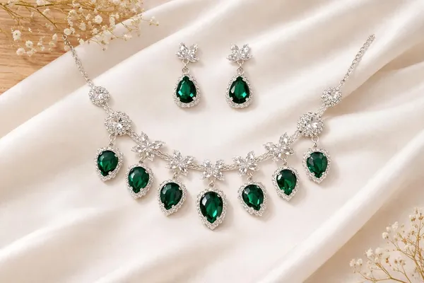 Green_Alloy_Crystal_Teardrop_Statement_Necklace_Set_For_Women