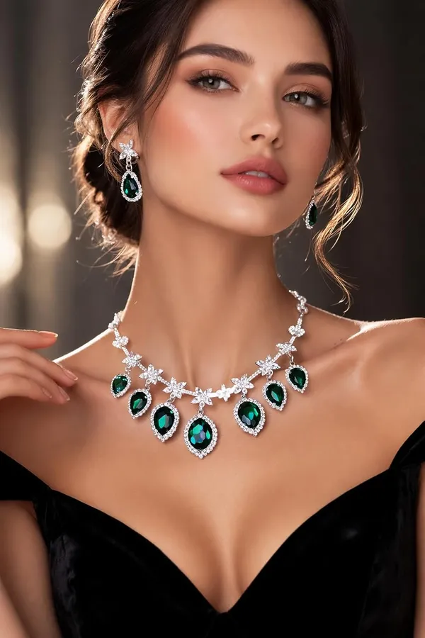 Green_Alloy_Crystal_Teardrop_Statement_Necklace_Set_For_Women