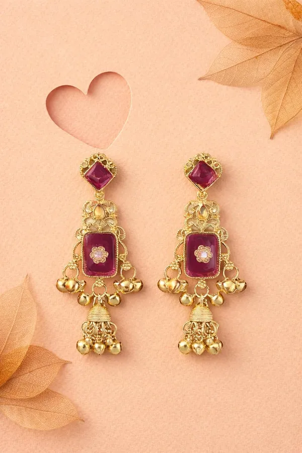 Magenta_Stone_Kashmiri_Gold_Tone_Ghungroo_Dangler_Earrings_For_Women