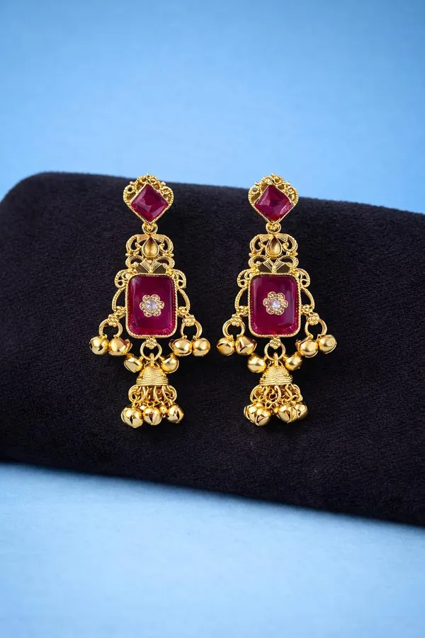Magenta_Stone_Kashmiri_Gold_Tone_Ghungroo_Dangler_Earrings_For_Women