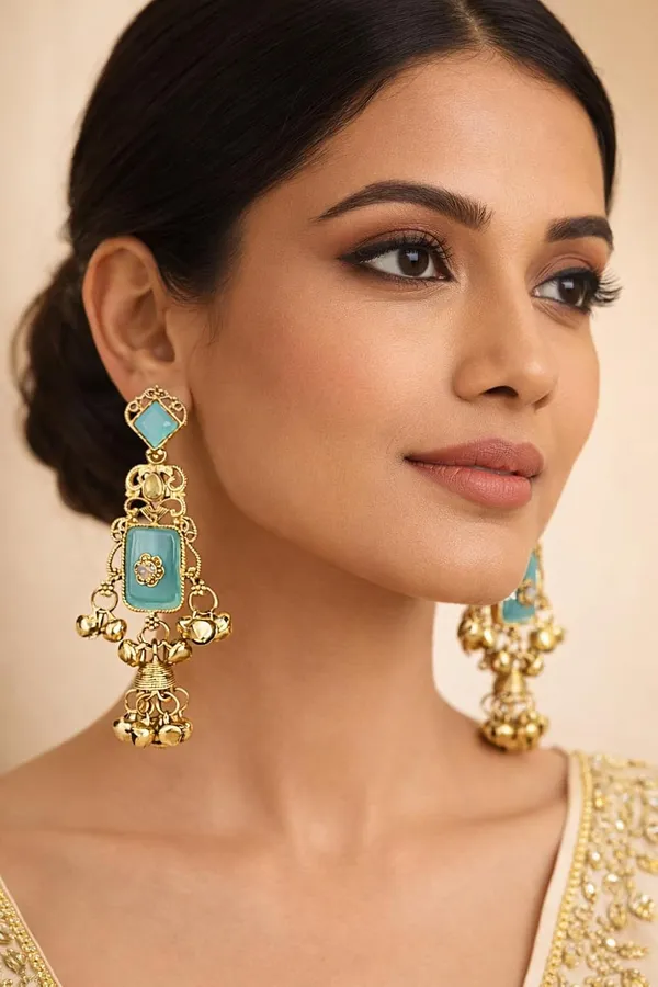 Mint_Green_Stone_Kashmiri_Gold_Tone_Ghungroo_Dangler_Earrings_For_Women