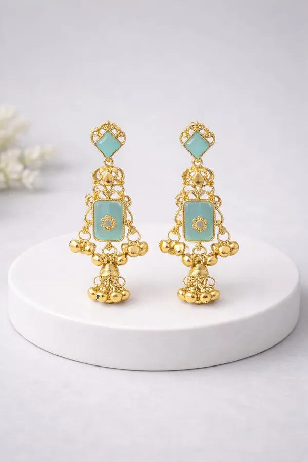 Mint_Green_Stone_Kashmiri_Gold_Tone_Ghungroo_Dangler_Earrings_For_Women