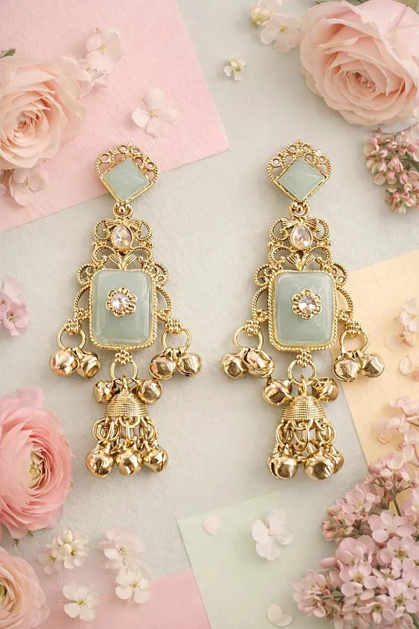 Mint_Green_Stone_Kashmiri_Gold_Tone_Ghungroo_Dangler_Earrings_For_Women