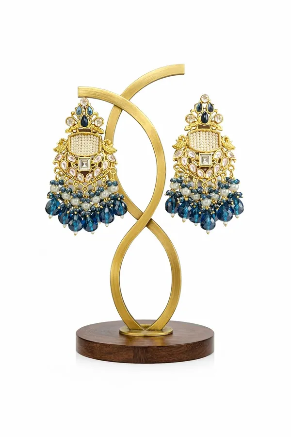 Gold_And_Blue_Alloy_Kundan_Chandelier_Pearl_Crystal_Drop_Earrings_For_Women