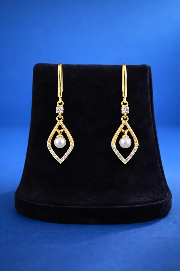 Gold_And_Pearl_White_Alloy_Crystal_Pearl_Drop_Earrings_For_Women