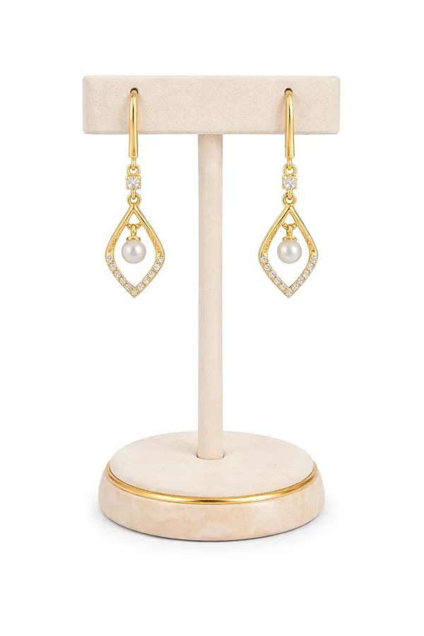 Gold_And_Pearl_White_Alloy_Crystal_Pearl_Drop_Earrings_For_Women
