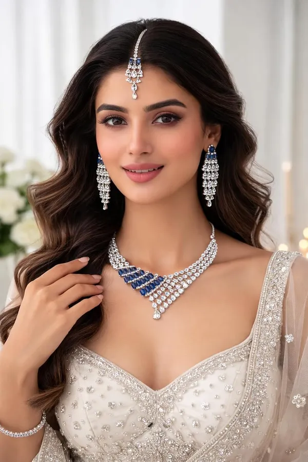 Royal_Blue_And_Silver_Alloy_Crystal_Layered_Bridal_Necklace_Set_With_Maang_Tikka_For_Women