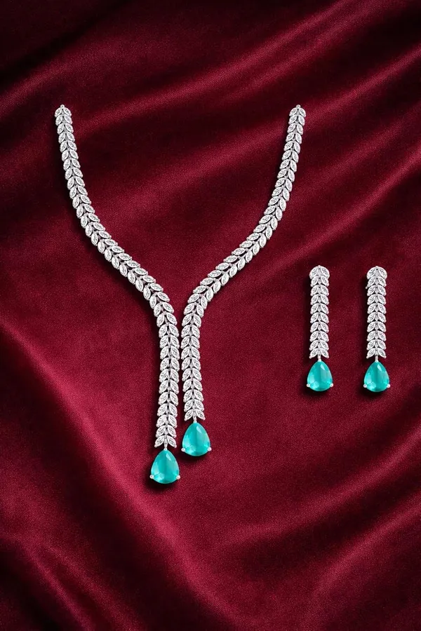 White_And_Blue_Crystal_Y_Shape_Necklace_Set_For_Women