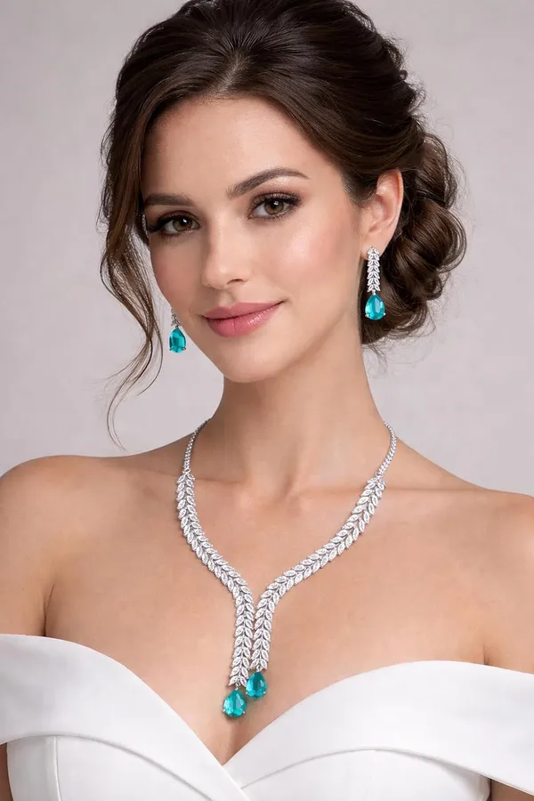 White_And_Blue_Crystal_Y_Shape_Necklace_Set_For_Women