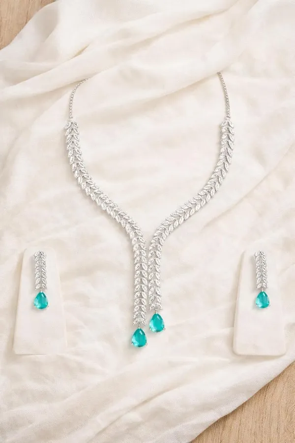 White_And_Blue_Crystal_Y_Shape_Necklace_Set_For_Women