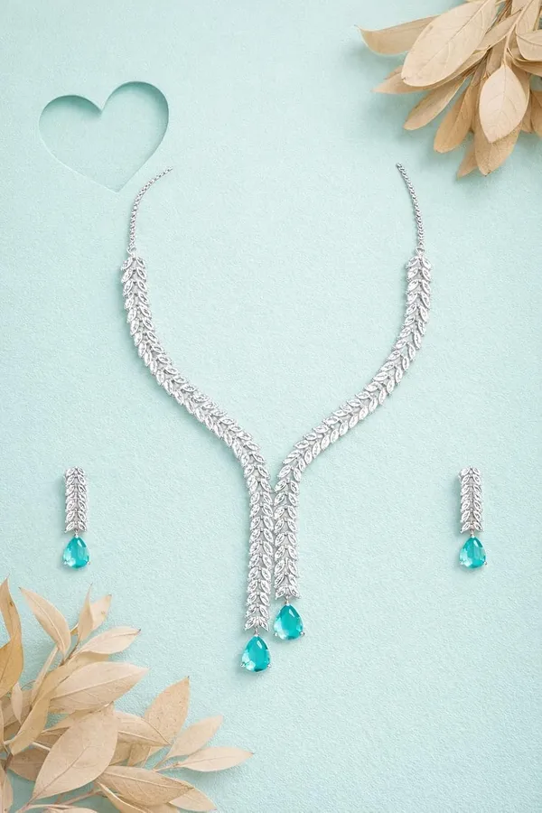 White_And_Blue_Crystal_Y_Shape_Necklace_Set_For_Women