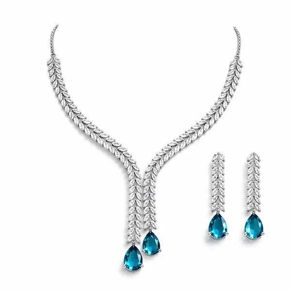 White_And_Blue_Crystal_Y_Shape_Necklace_Set_For_Women