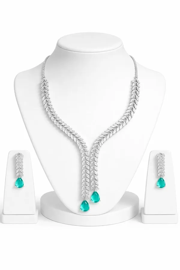White_And_Blue_Crystal_Y_Shape_Necklace_Set_For_Women