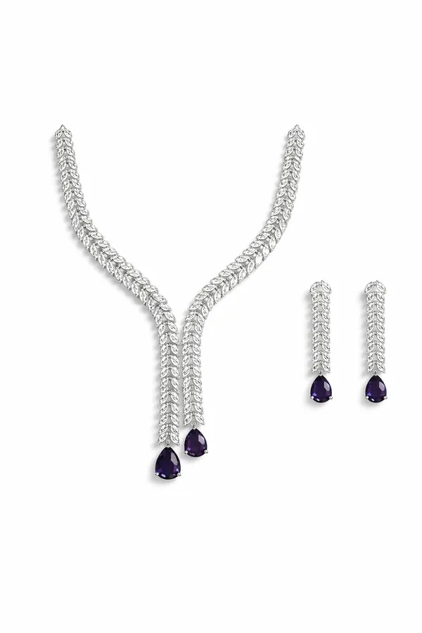 White_And_Purple_Crystal_Y_Shape_Necklace_Set_For_Women