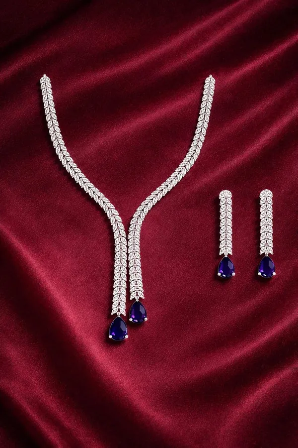 White_And_Purple_Crystal_Y_Shape_Necklace_Set_For_Women