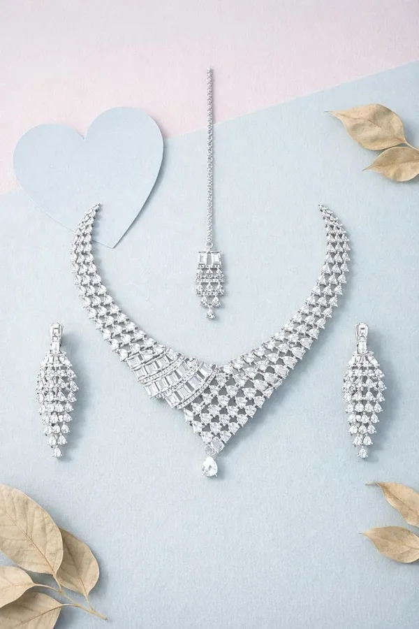 White_Crystal_Layered_Bridal_Necklace_Set_With_Maang_Tikka_For_Women