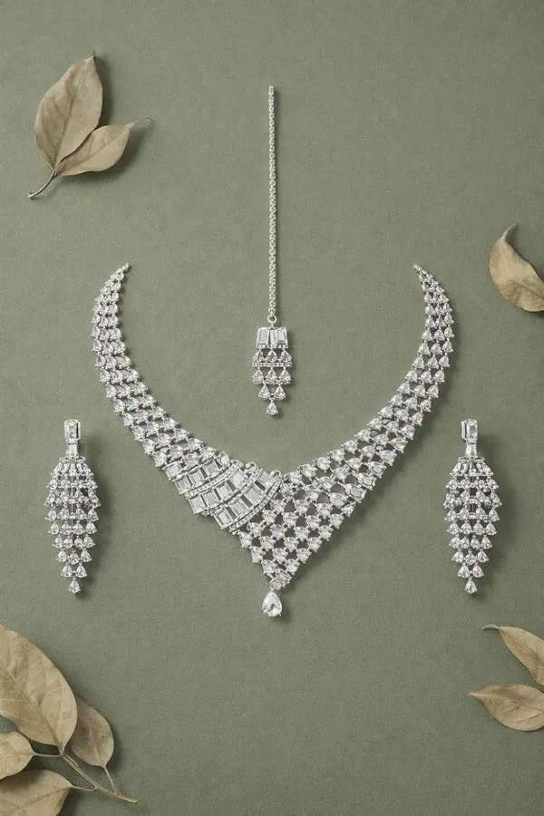 White_Crystal_Layered_Bridal_Necklace_Set_With_Maang_Tikka_For_Women