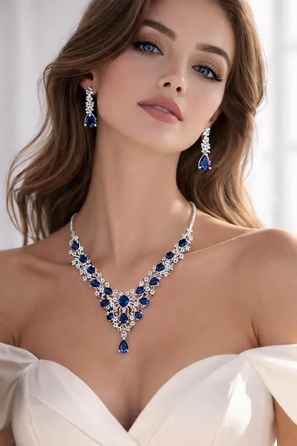 White_And_Blue_Rhodium_Ad_Bridal_Necklace_Set_For_Women