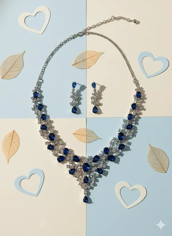 White_And_Blue_Rhodium_Ad_Bridal_Necklace_Set_For_Women