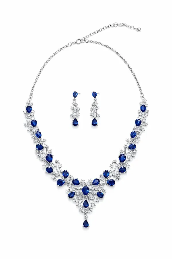 White_And_Blue_Rhodium_Ad_Bridal_Necklace_Set_For_Women
