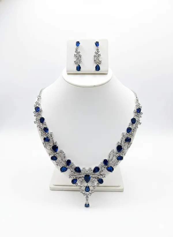White_And_Blue_Rhodium_Ad_Bridal_Necklace_Set_For_Women