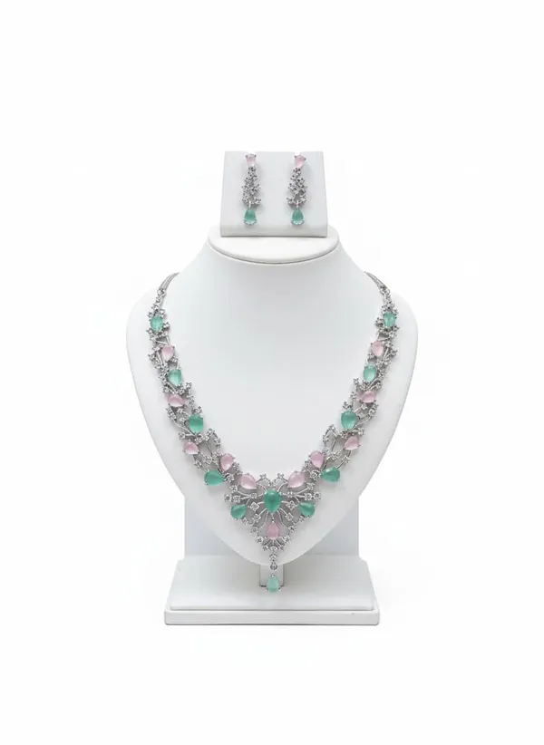 Blue_And_Pink_Rhodium_Alloy_American_Diamond_Ad_Bridal_Necklace_Set_For_Women