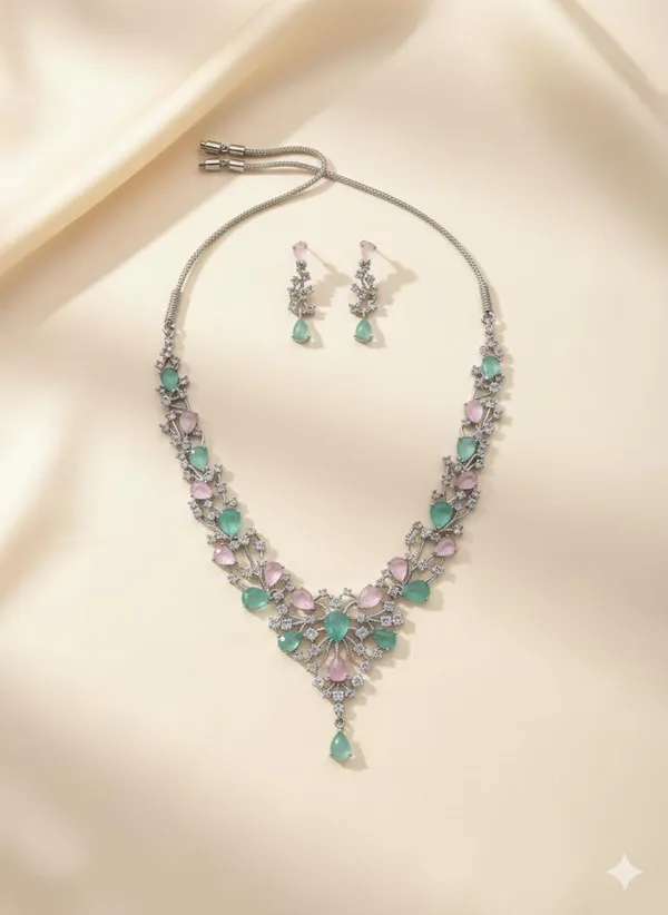 Blue_And_Pink_Rhodium_Alloy_American_Diamond_Ad_Bridal_Necklace_Set_For_Women