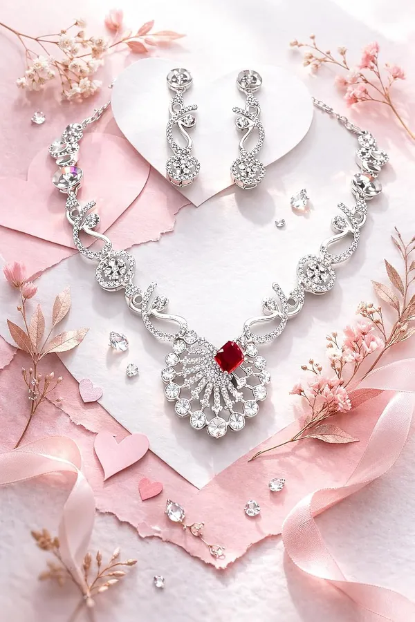 White_And_Ruby_Red_Crystal_Statement_Necklace_Set_For_Women