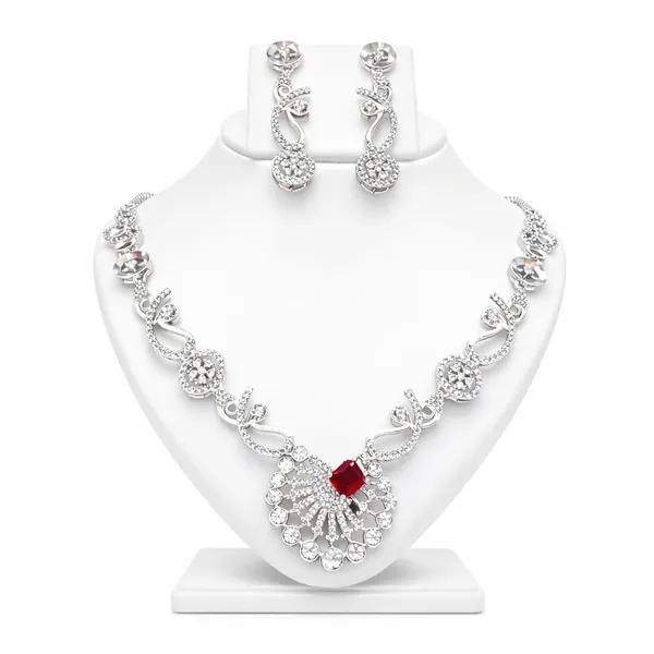 White_And_Ruby_Red_Crystal_Statement_Necklace_Set_For_Women