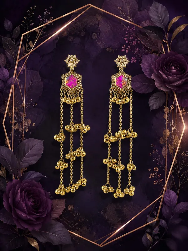 Fuchsia_Pink_Alloy_Kashmiri_Ghungroo_Long_Dangler_Earrings_For_Women
