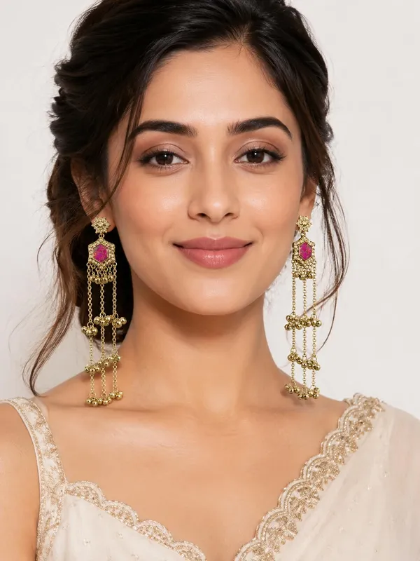 Fuchsia_Pink_Alloy_Kashmiri_Ghungroo_Long_Dangler_Earrings_For_Women
