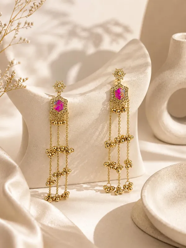 Fuchsia_Pink_Alloy_Kashmiri_Ghungroo_Long_Dangler_Earrings_For_Women