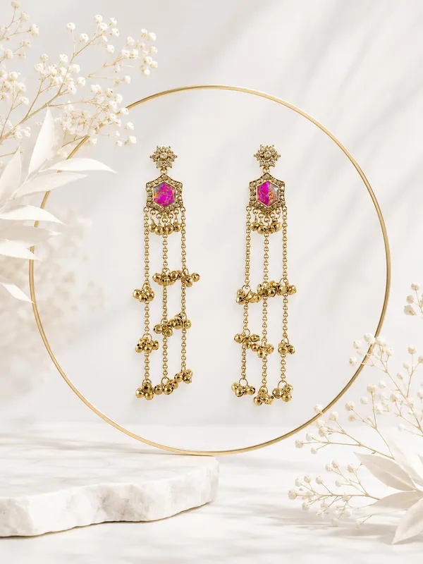 Fuchsia_Pink_Alloy_Kashmiri_Ghungroo_Long_Dangler_Earrings_For_Women