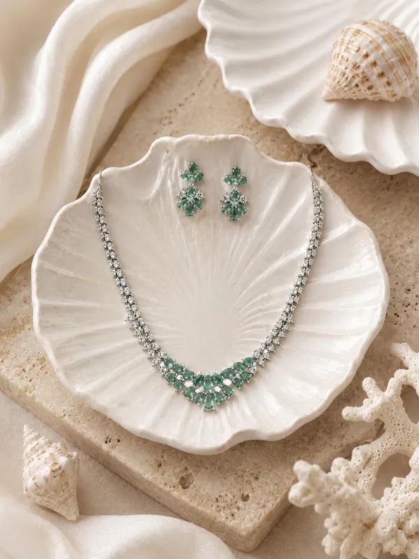 Mint_Green_Silver_Cz_Stone_Floral_Bridal_Necklace_Set_For_Women