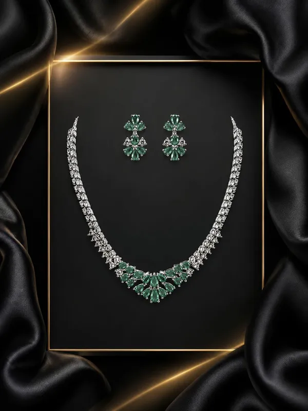 Mint_Green_Silver_Cz_Stone_Floral_Bridal_Necklace_Set_For_Women