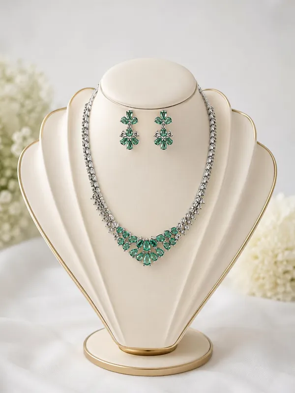 Mint_Green_Silver_Cz_Stone_Floral_Bridal_Necklace_Set_For_Women