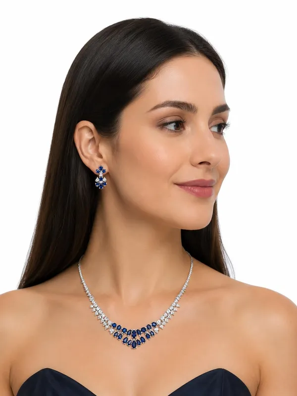 Silver_And_Blue_Alloy_Cz_Stone_Floral_Bridal_Necklace_Set_With_Stud_Earrings_For_Women